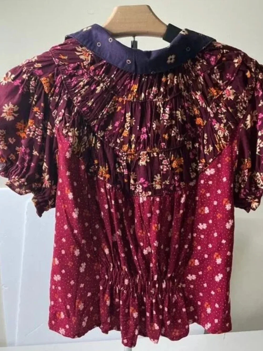 NWT Free People Bella Blouse in Earth Red Combo Colorway Size X-Small